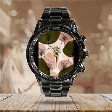 Discover Summer Green Tropical flower Calendar Steel Band Watch