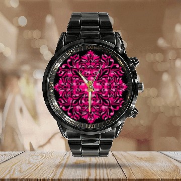 Discover Dual pink shades flower design Calendar Steel Band Watch