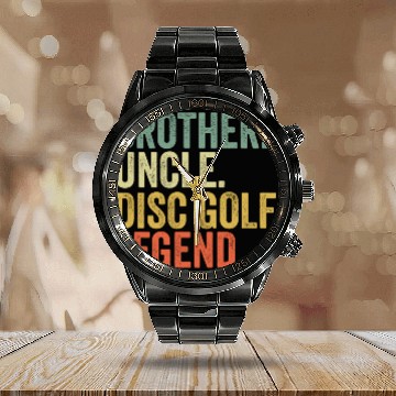 Discover Disc Golf Brother Uncle Frisbee Sport Legend Calendar Steel Band Watch