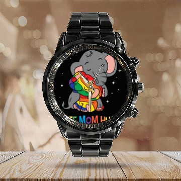 Discover LGBT Funny Rainbow Elephant Hugs Lesbian Gay Pride Calendar Steel Band Watch