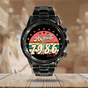 Discover Birthday Greeting 1986 August Calendar Steel Band Watch