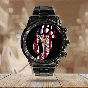 Discover Bear Paw America USA Flag Merica US Stars Stripes Calendar Steel Band Watch