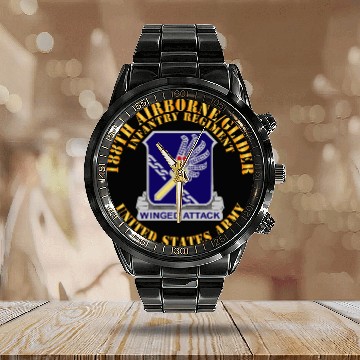 Discover Army 188th Airborne Glider Infantry Regiment DUI X Calendar Steel Band Watch
