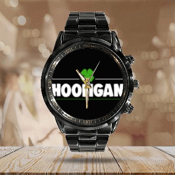 Discover Hooligan Ireland Clover Calendar Steel Band Watch