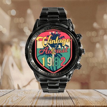 Discover 40th Anniversary August 1982 Calendar Steel Band Watch