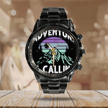 Discover Mountaineering Adventure Hiking Camping Mountain Calendar Steel Band Watch