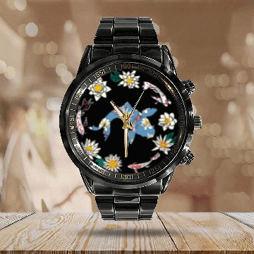 Discover Koi Carp Japan Fish Colorful Pond Hobby Calendar Steel Band Watch