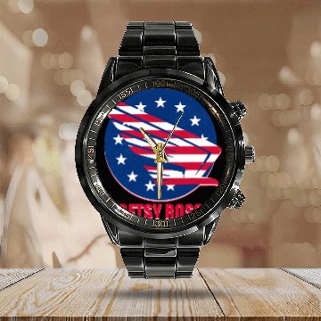 Discover Patriotism USA Betsy Ross Flag Stars Stripes Eagle Calendar Steel Band Watch