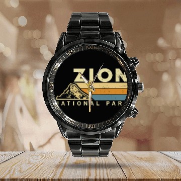Discover Retro Zion National Park US Vintage Utah Adventure Calendar Steel Band Watch