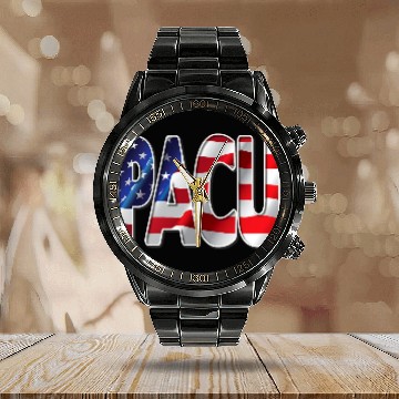 Discover Nurses USA Flag Stars Stripes PACU Calendar Steel Band Watch