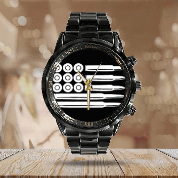 Discover Stars Stripes Bullets Guns Ammo America Clothing Calendar Steel Band Watch