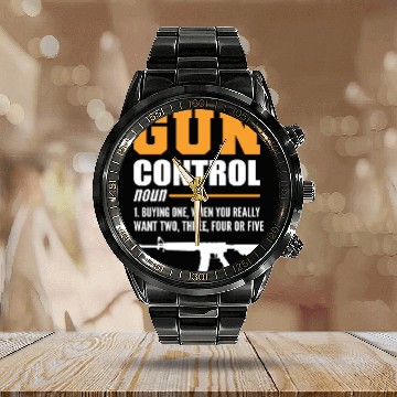 Discover Gun Control Definition Sheriff Gift Calendar Steel Band Watch