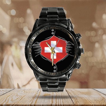 Discover Switzerland flag proud Calendar Steel Band Watch
