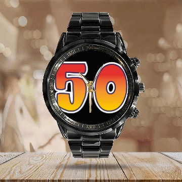 Discover Number 50 Red - Orange Design Calendar Steel Band Watch