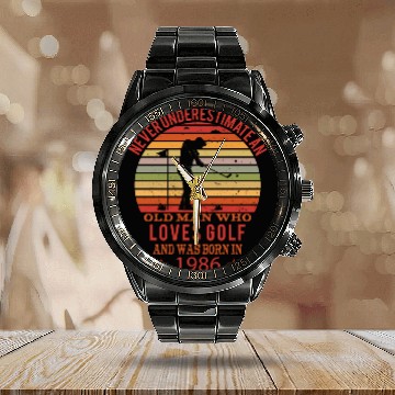 Discover Golfing Golfplayers Vintage 1986 Birthday Calendar Steel Band Watch