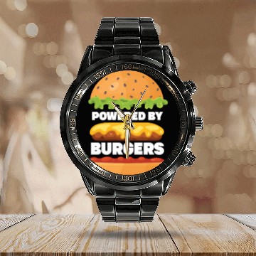 Discover Powered By Burgers Calendar Steel Band Watch