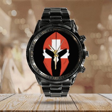 Discover Switzerland flag in Spartan warrior Helmet Calendar Steel Band Watch
