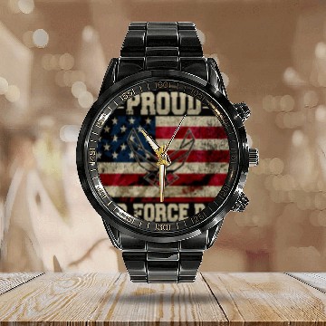 Discover Proud Air Force Dad Veteran Us Flag Calendar Steel Band Watch