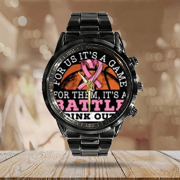 Discover For Us It's A Game For Them It's A Battle Pink Out Calendar Steel Band Watch