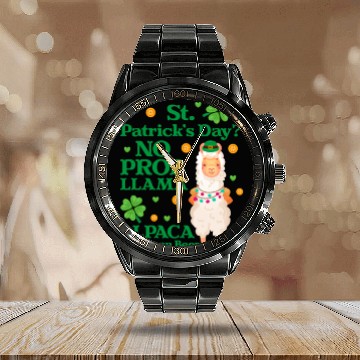 Discover St. Patrick's Day? No Prob Llama Alpaca Green Beer Calendar Steel Band Watch