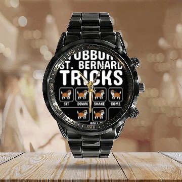 Discover Stubborn Saint Bernard Tricks Calendar Steel Band Watch