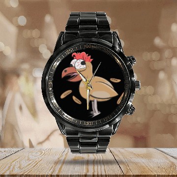 Discover Crazy Shocked Farm Chicken Funny Cartoon White Calendar Steel Band Watch
