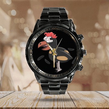 Discover Crazy Shocked Farm Chicken Funny Cartoon Black Calendar Steel Band Watch