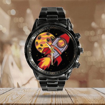 Discover Planet And Rocket Calendar Steel Band Watch