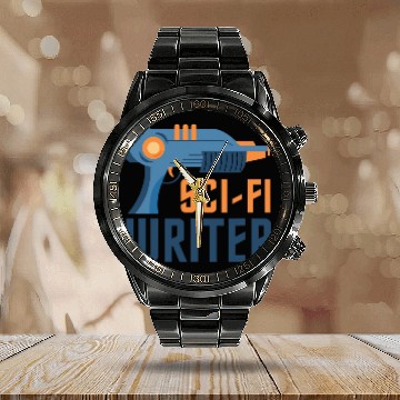 Discover Sci Fi Writer Laser Gun Science Fiction Author Calendar Steel Band Watch