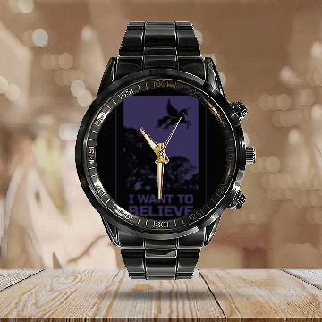 Discover Unicorn "I Want To Believe" UAP Outfit Alien Ufo Calendar Steel Band Watch