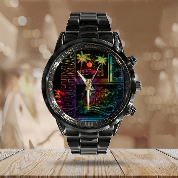 Discover Coastal Beach Christmas In July Calendar Steel Band Watch, Merry