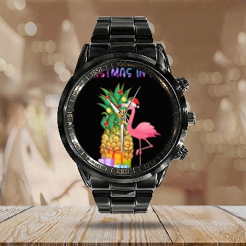 Discover Christmas In July Pineapple Xmas Tree Lights Calendar Steel Band Watch