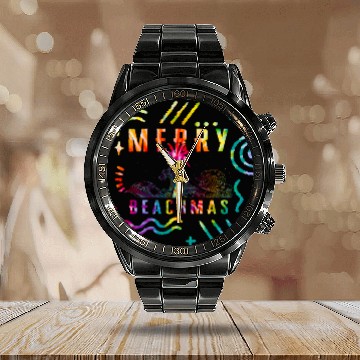Discover Coastal Beach Christmas In July Calendar Steel Band Watch, Merry