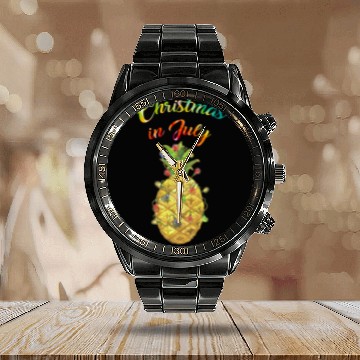 Discover Christmas In July Pineapple Xmas Tree Lights Calendar Steel Band Watch