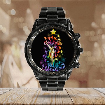 Discover Christmas In July Colorful Xmas Tree Lights Calendar Steel Band Watch
