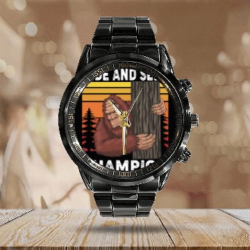 Discover Bigfoot Hide And Seek Champion Funny Sasquatch Calendar Steel Band Watch