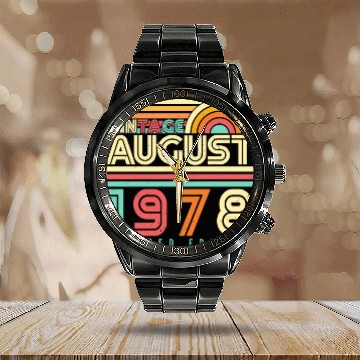 Discover August 1978 Vintage Calendar Steel Band Watch
