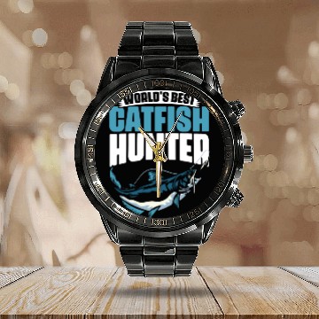 Discover Catfish Hunter Funny Fishing Humor For An Angling Calendar Steel Band Watch