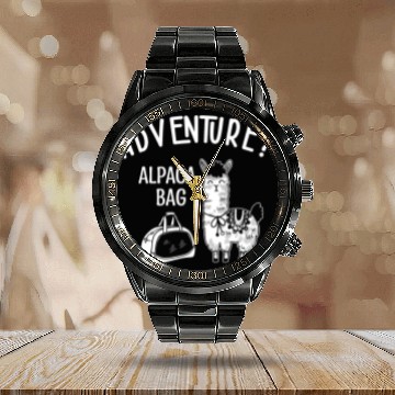 Discover Pun Alpaca Lover Adventure Travel Alpacas Calendar Steel Band Watch