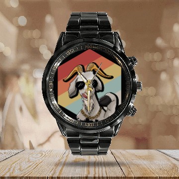 Discover Cool Retro Goat With Sunglasses Calendar Steel Band Watch