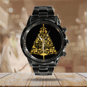 Discover The Nutcracker Golden Christmas Tree Funny Calendar Steel Band Watch