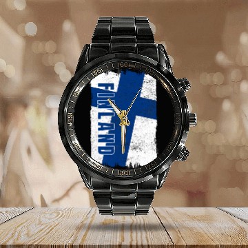 Discover Finland flag Calendar Steel Band Watch