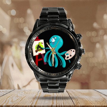 Discover Artistic Octopus Painting A Toucan - cute and fun! Calendar Steel Band Watch