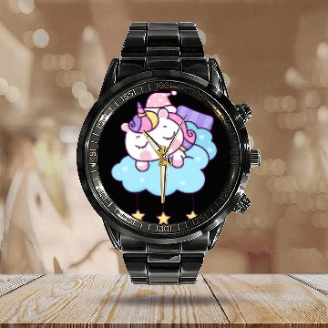 Discover cute unicorn sleeping Calendar Steel Band Watch