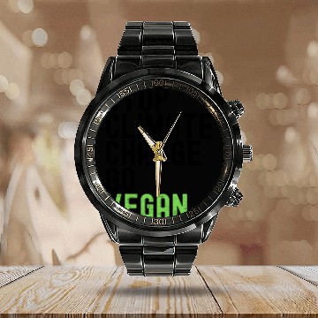 Discover STOP CLIMATE CHANGE GO VEGAN (black & green font) Calendar Steel Band Watch