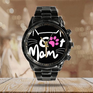 Discover Best Cat Mom Ever with Paw for Mother Calendar Steel Band Watch
