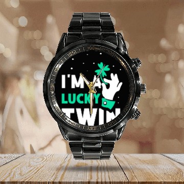 Discover I'm A Lucky Twin St. Patricks Day Ireland Irish Calendar Steel Band Watch