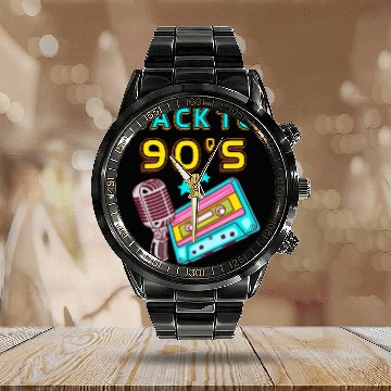 Discover Back To 90's Cassette Mixtape 90s Music Lover Calendar Steel Band Watch