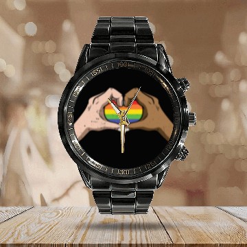 Discover LGBT Rainbow Heart Gay Pride Lesbian Equality Gift Calendar Steel Band Watch
