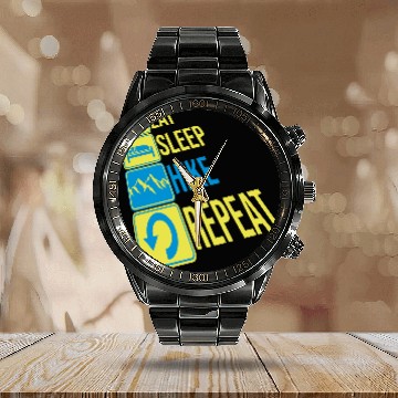 Discover Daily Repeat Hiking Mountains Calendar Steel Band Watch